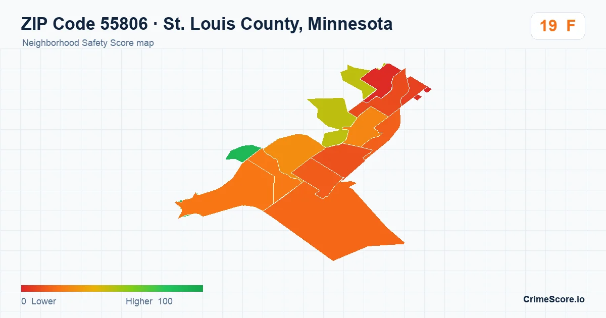 ZIP Code 55806 in St. Louis County, Minnesota neighborhood Safety Score map