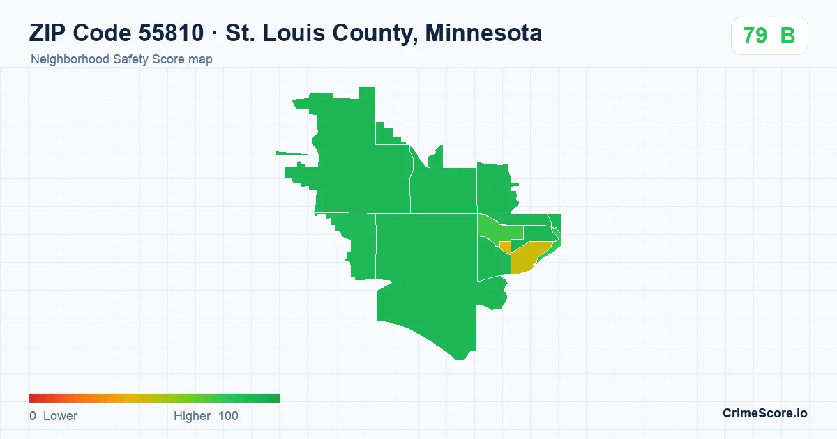 ZIP Code 55810 in St. Louis County, Minnesota neighborhood Safety Score map