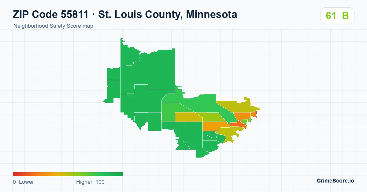 ZIP Code 55811 in St. Louis County, Minnesota neighborhood Safety Score map