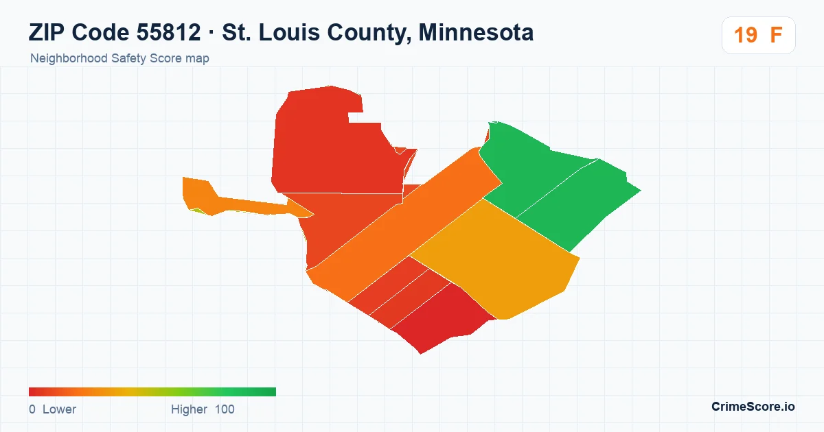ZIP Code 55812 in St. Louis County, Minnesota neighborhood Safety Score map