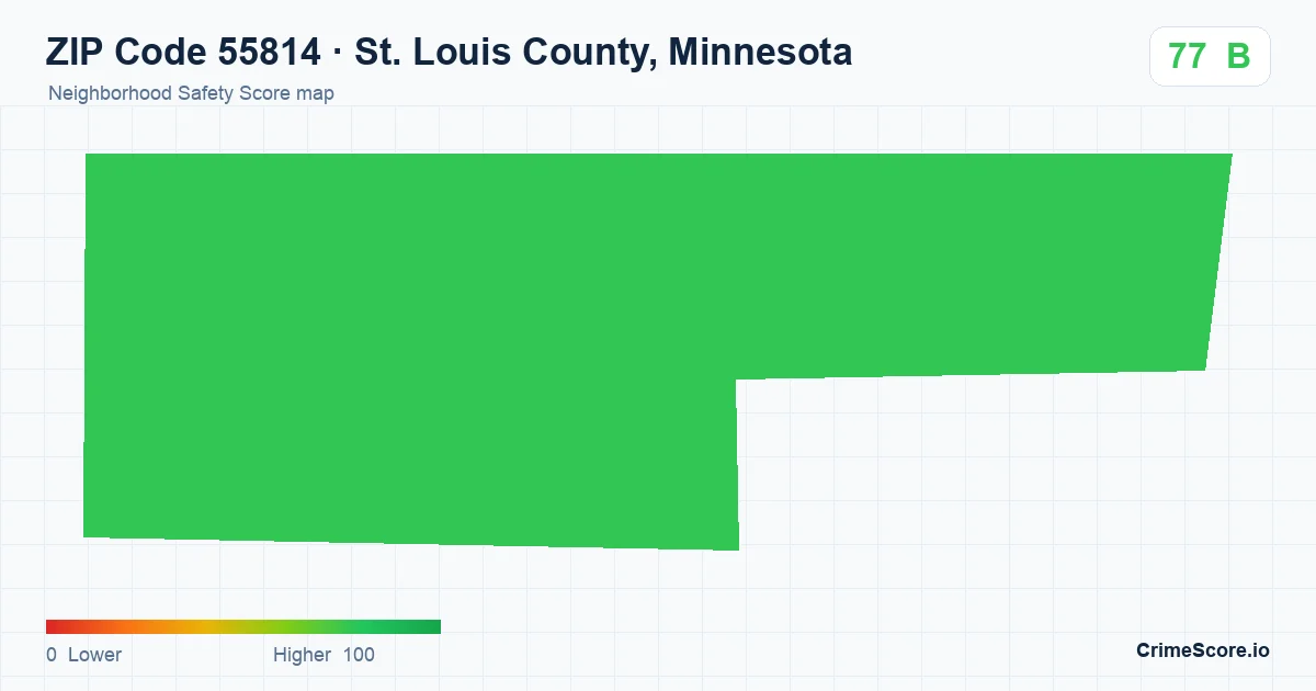ZIP Code 55814 in St. Louis County, Minnesota neighborhood Safety Score map