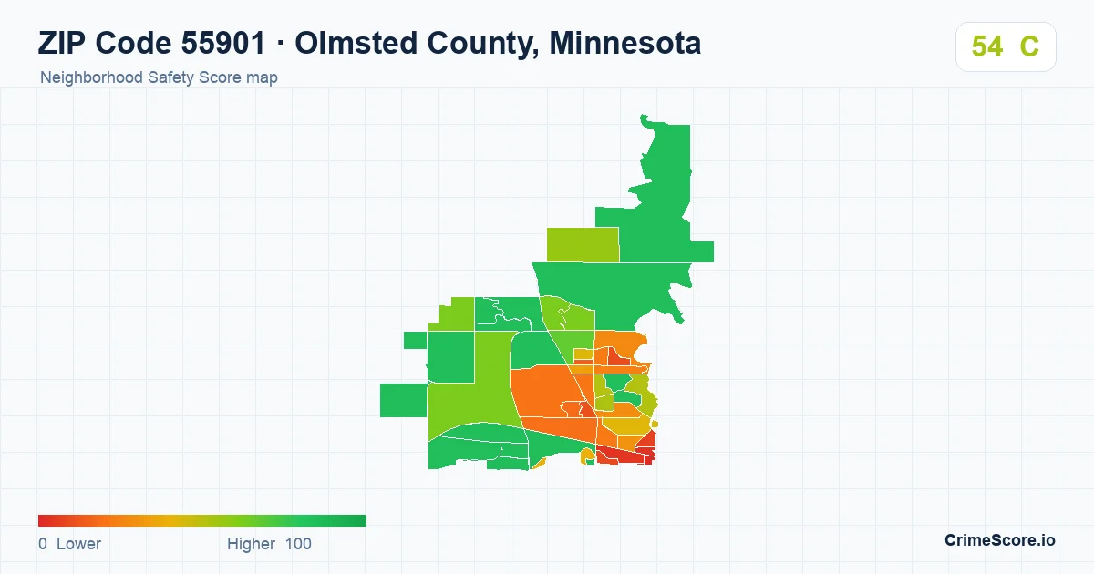 ZIP Code 55901 in Olmsted County, Minnesota neighborhood Safety Score map