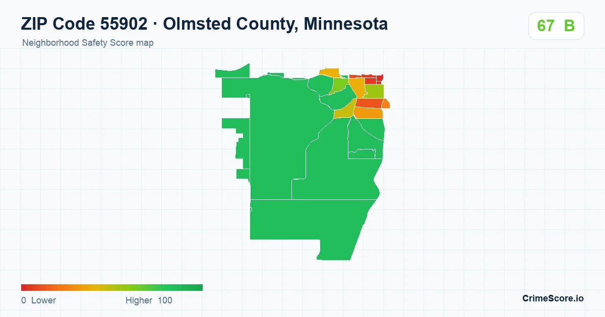 ZIP Code 55902 in Olmsted County, Minnesota neighborhood Safety Score map