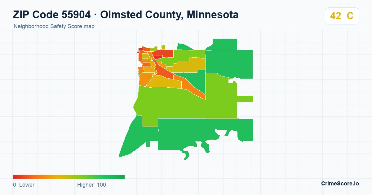 ZIP Code 55904 in Olmsted County, Minnesota neighborhood Safety Score map