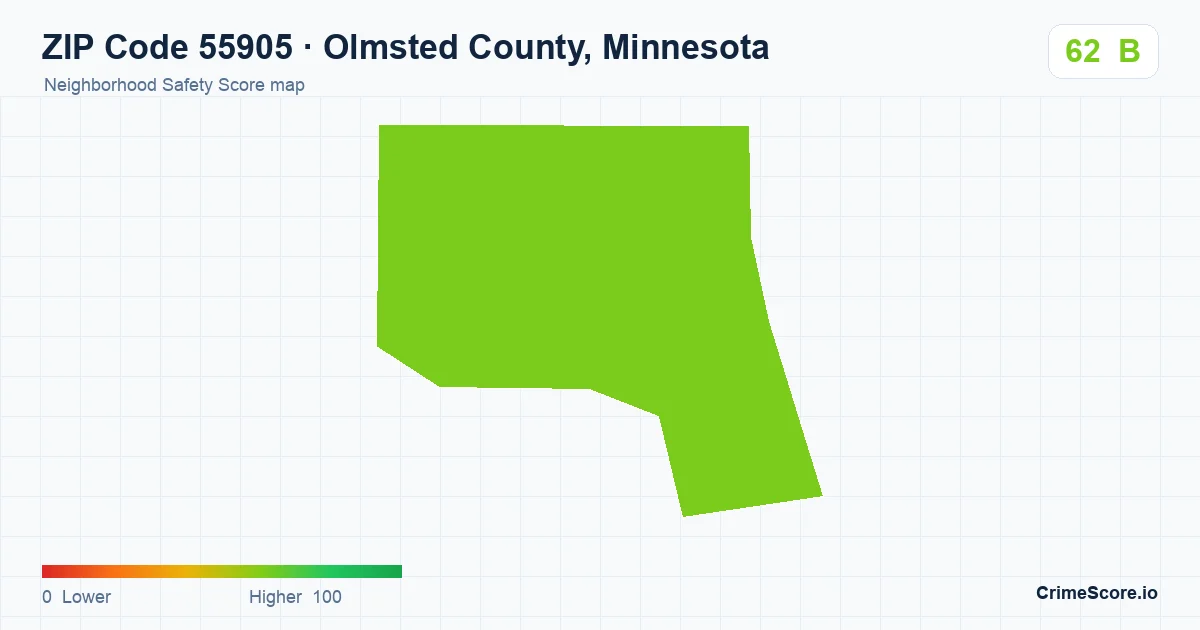 ZIP Code 55905 in Olmsted County, Minnesota neighborhood Safety Score map