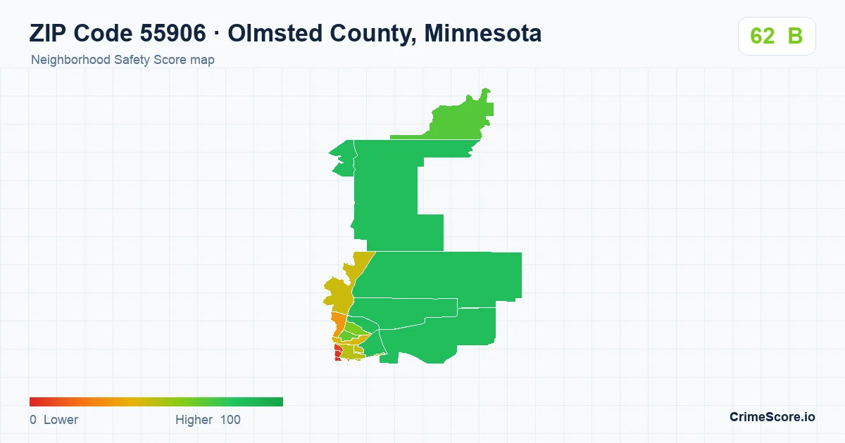 ZIP Code 55906 in Olmsted County, Minnesota neighborhood Safety Score map