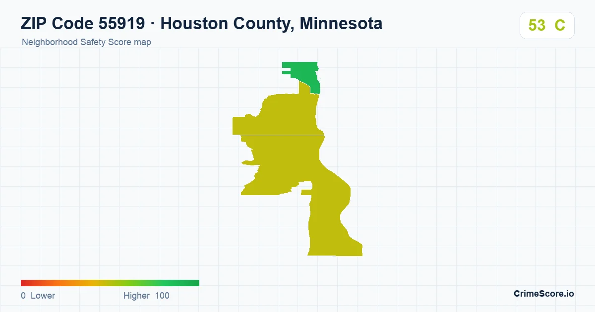 ZIP Code 55919 in Houston County, Minnesota neighborhood Safety Score map