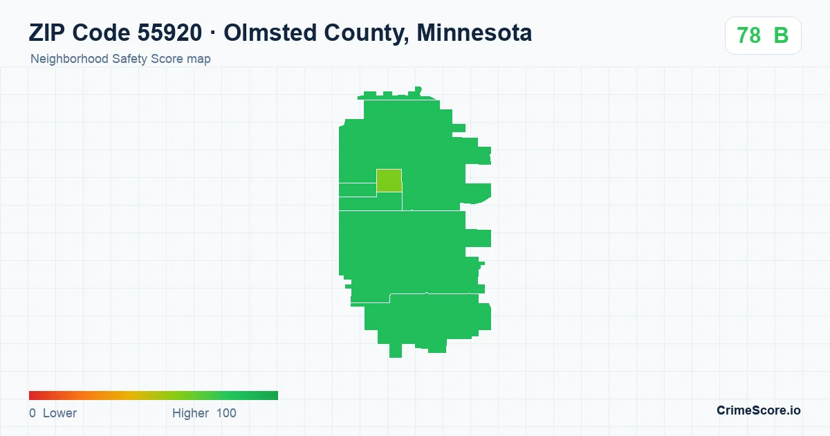 ZIP Code 55920 in Olmsted County, Minnesota neighborhood Safety Score map
