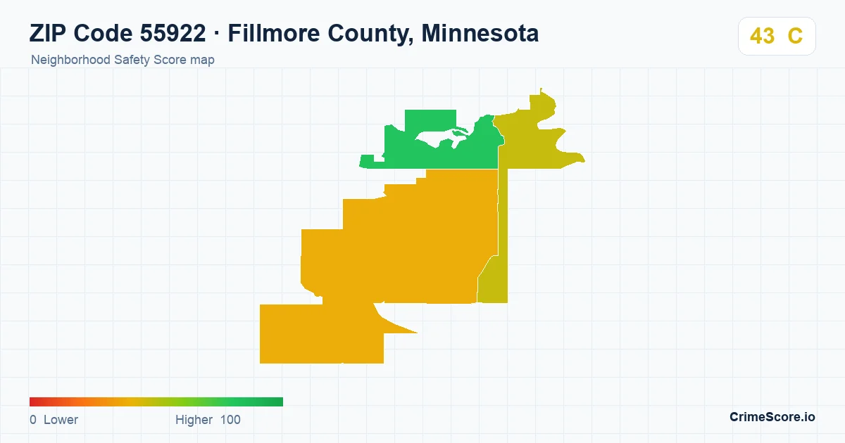 ZIP Code 55922 in Fillmore County, Minnesota neighborhood Safety Score map