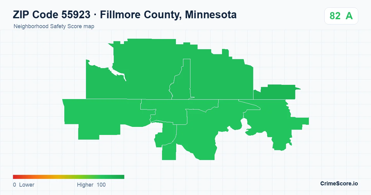 ZIP Code 55923 in Fillmore County, Minnesota neighborhood Safety Score map