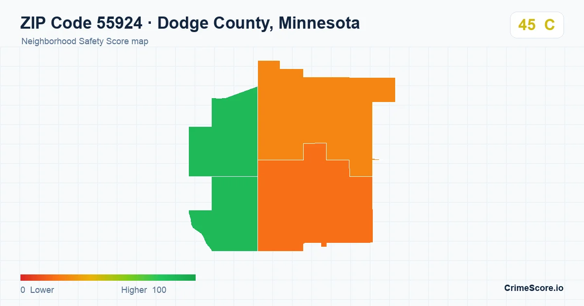 ZIP Code 55924 in Dodge County, Minnesota neighborhood Safety Score map
