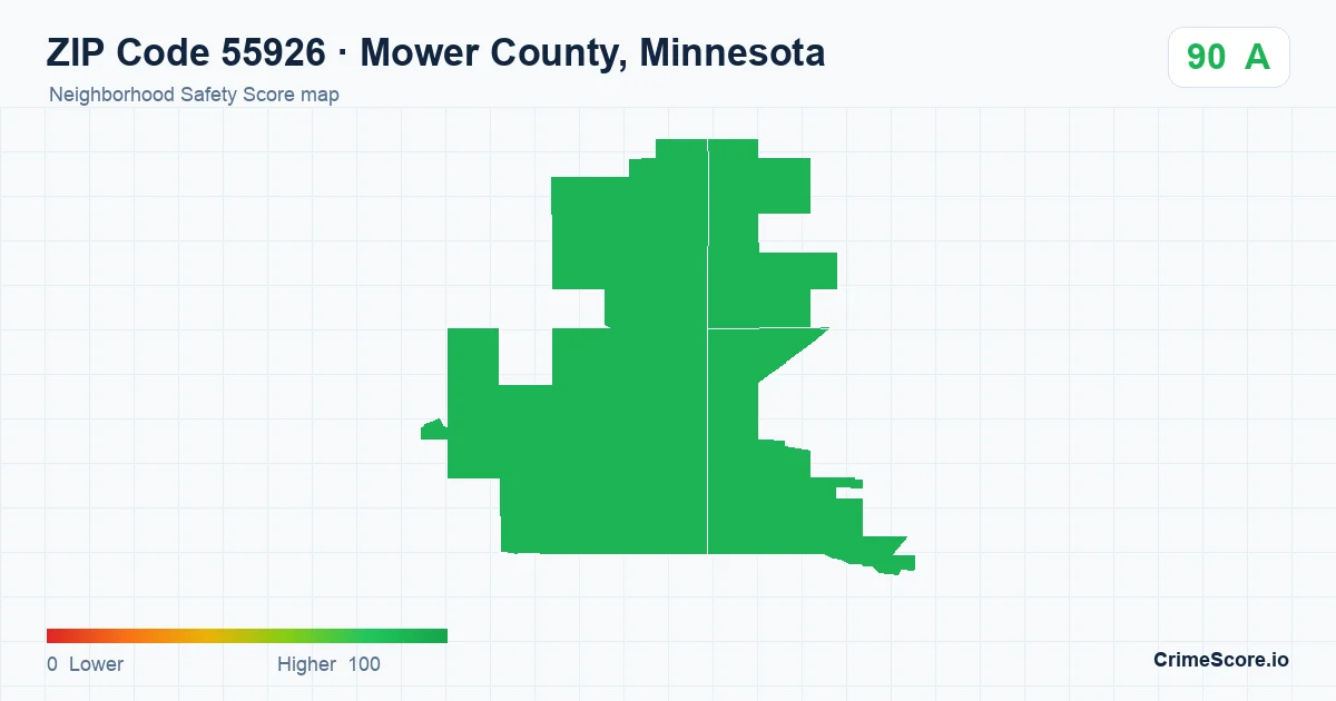 ZIP Code 55926 in Mower County, Minnesota neighborhood Safety Score map