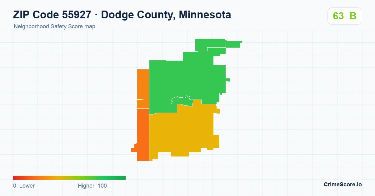 ZIP Code 55927 in Dodge County, Minnesota neighborhood Safety Score map
