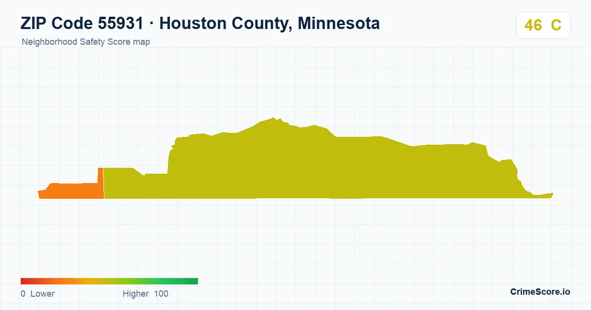ZIP Code 55931 in Houston County, Minnesota neighborhood Safety Score map