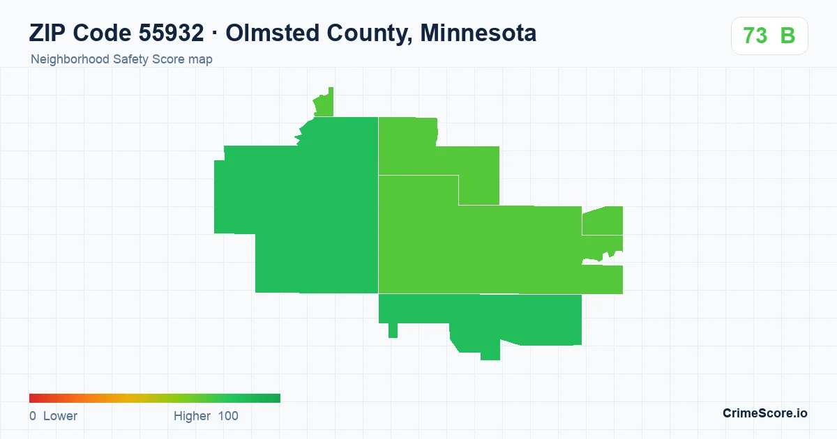 ZIP Code 55932 in Olmsted County, Minnesota neighborhood Safety Score map