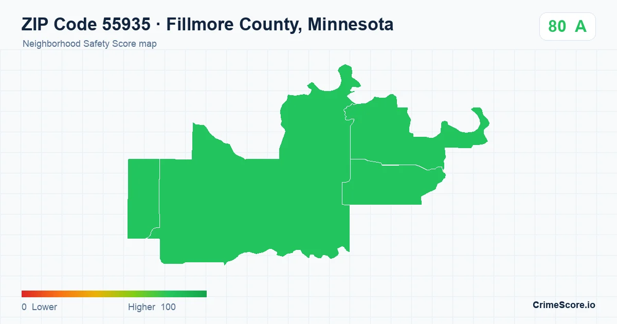 ZIP Code 55935 in Fillmore County, Minnesota neighborhood Safety Score map