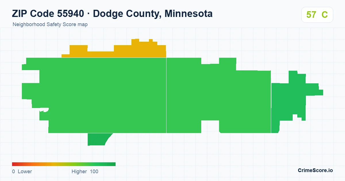 ZIP Code 55940 in Dodge County, Minnesota neighborhood Safety Score map
