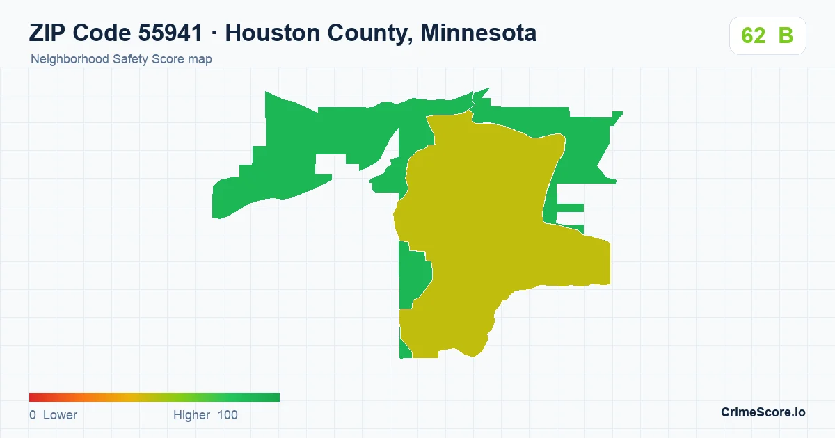 ZIP Code 55941 in Houston County, Minnesota neighborhood Safety Score map
