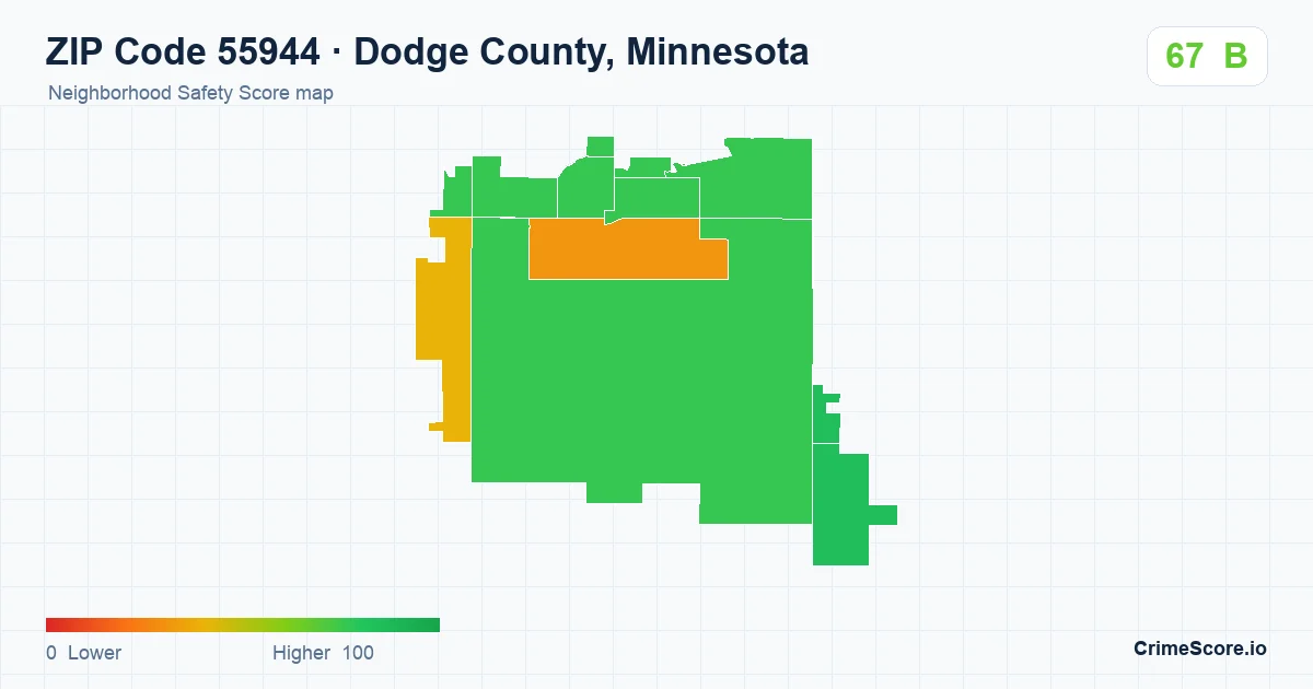 ZIP Code 55944 in Dodge County, Minnesota neighborhood Safety Score map