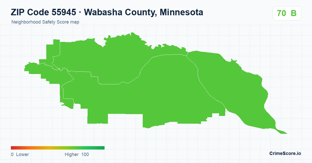ZIP Code 55945 in Wabasha County, Minnesota neighborhood Safety Score map
