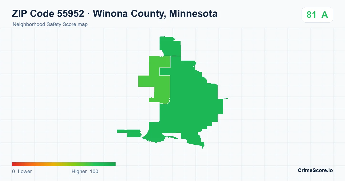 ZIP Code 55952 in Winona County, Minnesota neighborhood Safety Score map