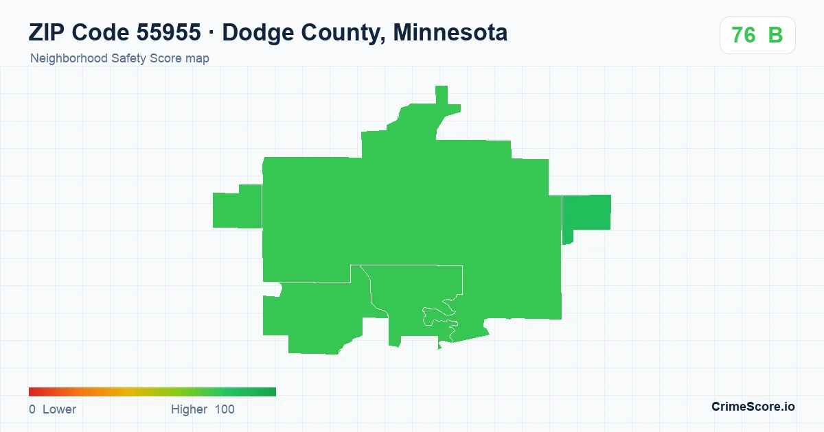 ZIP Code 55955 in Dodge County, Minnesota neighborhood Safety Score map