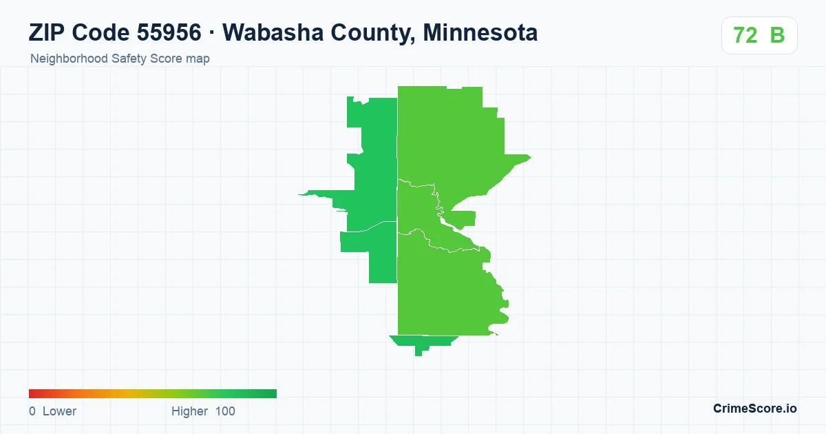 ZIP Code 55956 in Wabasha County, Minnesota neighborhood Safety Score map