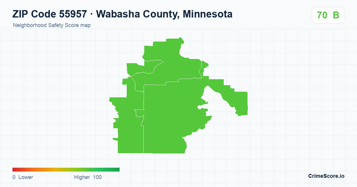 ZIP Code 55957 in Wabasha County, Minnesota neighborhood Safety Score map