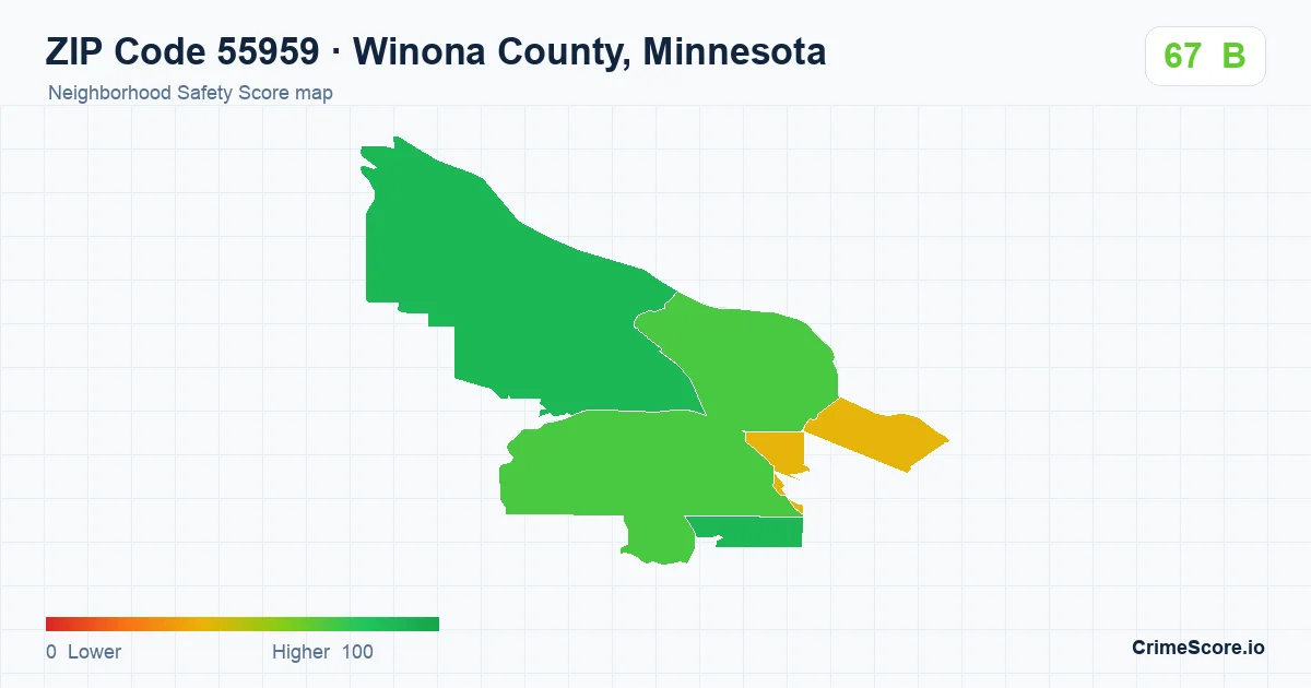 ZIP Code 55959 in Winona County, Minnesota neighborhood Safety Score map