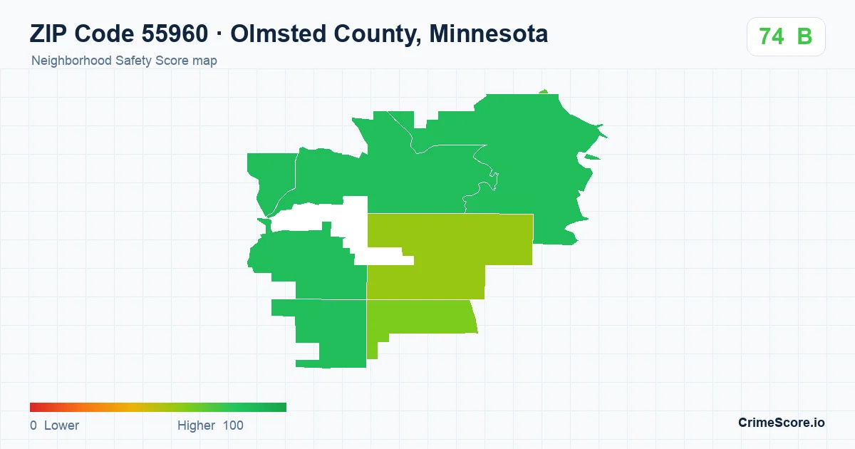 ZIP Code 55960 in Olmsted County, Minnesota neighborhood Safety Score map