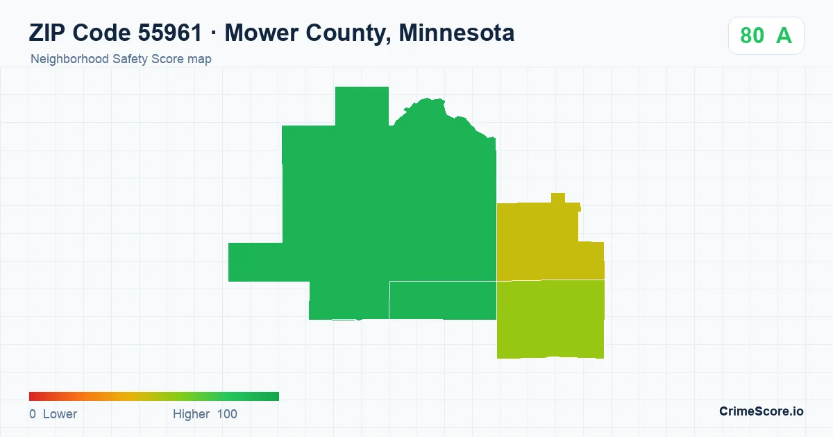 ZIP Code 55961 in Mower County, Minnesota neighborhood Safety Score map