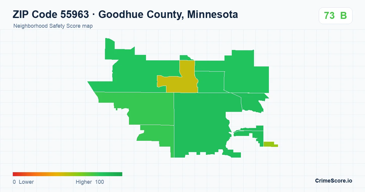 ZIP Code 55963 in Goodhue County, Minnesota neighborhood Safety Score map