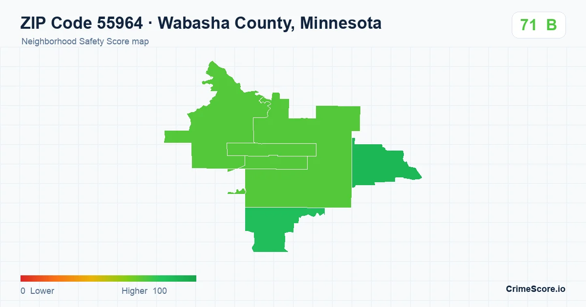 ZIP Code 55964 in Wabasha County, Minnesota neighborhood Safety Score map