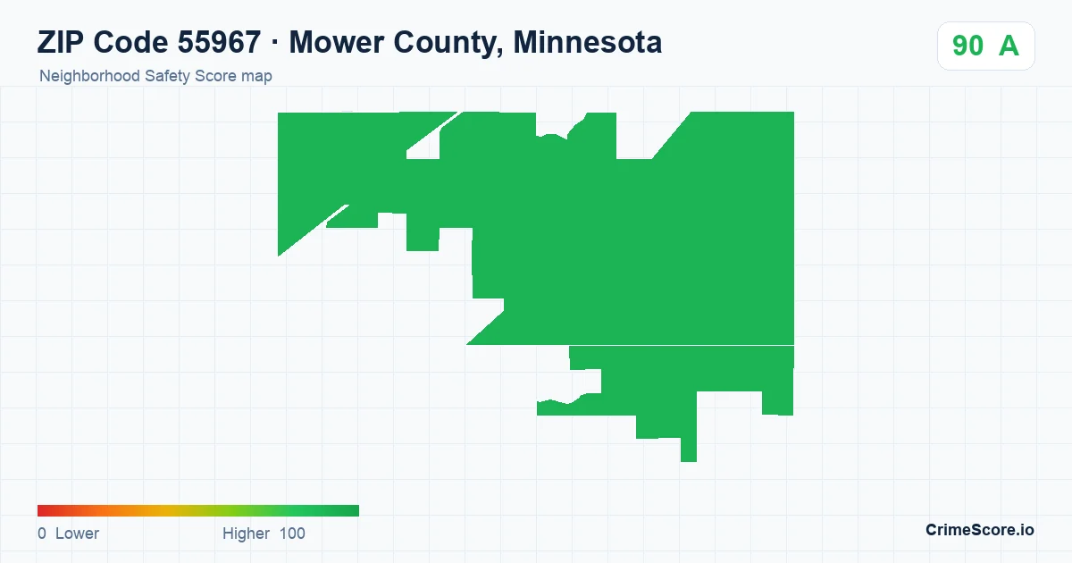 ZIP Code 55967 in Mower County, Minnesota neighborhood Safety Score map