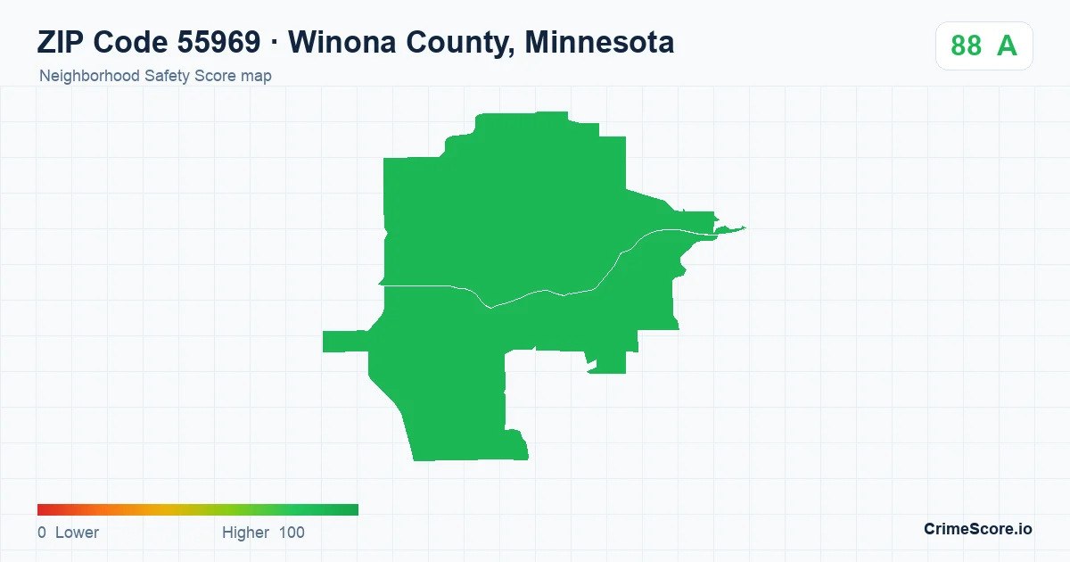 ZIP Code 55969 in Winona County, Minnesota neighborhood Safety Score map