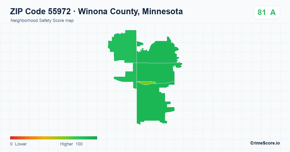 ZIP Code 55972 in Winona County, Minnesota neighborhood Safety Score map