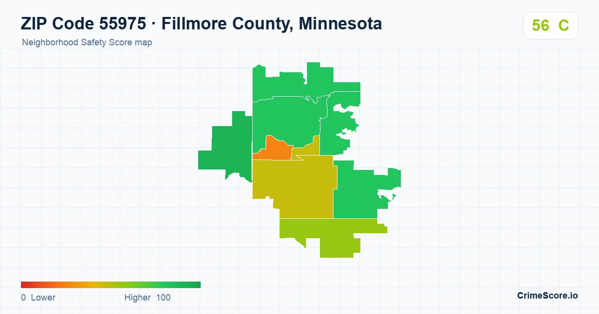 ZIP Code 55975 in Fillmore County, Minnesota neighborhood Safety Score map