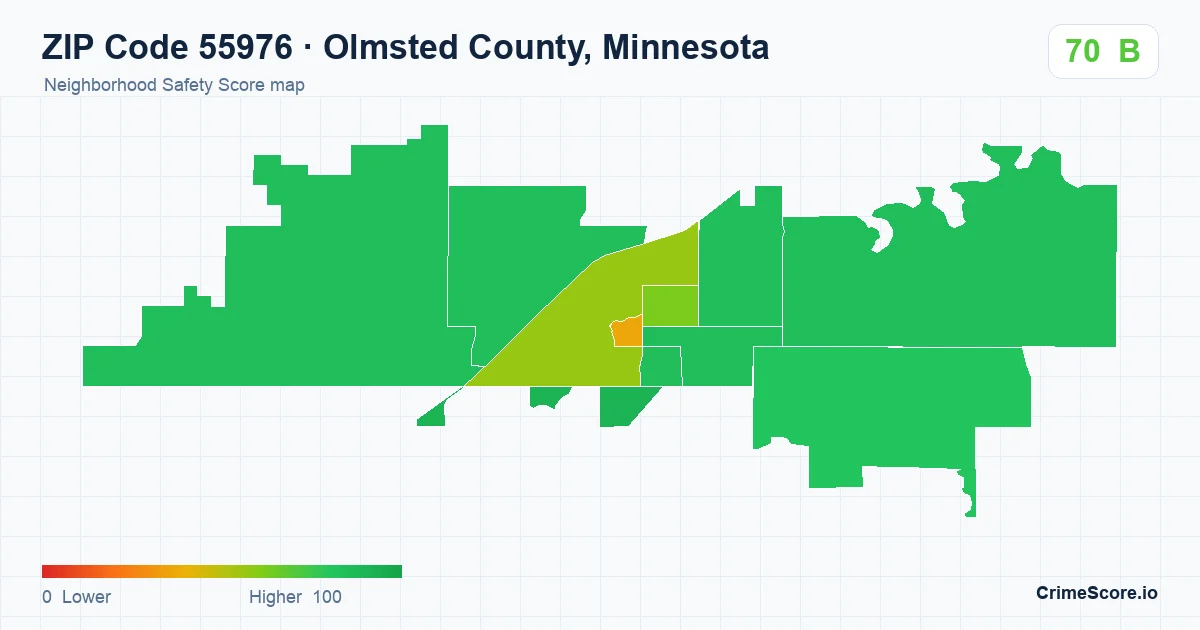 ZIP Code 55976 in Olmsted County, Minnesota neighborhood Safety Score map