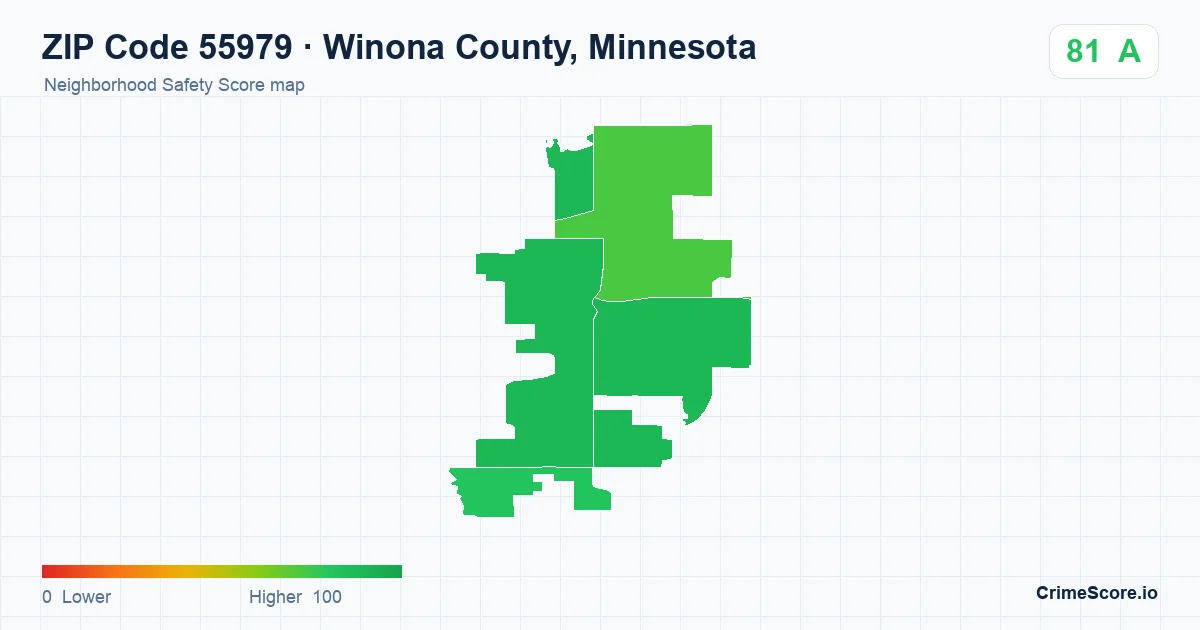 ZIP Code 55979 in Winona County, Minnesota neighborhood Safety Score map