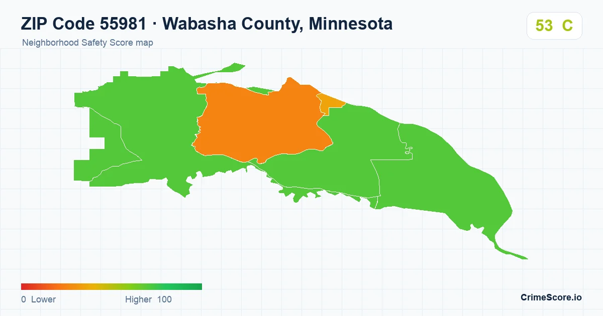 ZIP Code 55981 in Wabasha County, Minnesota neighborhood Safety Score map