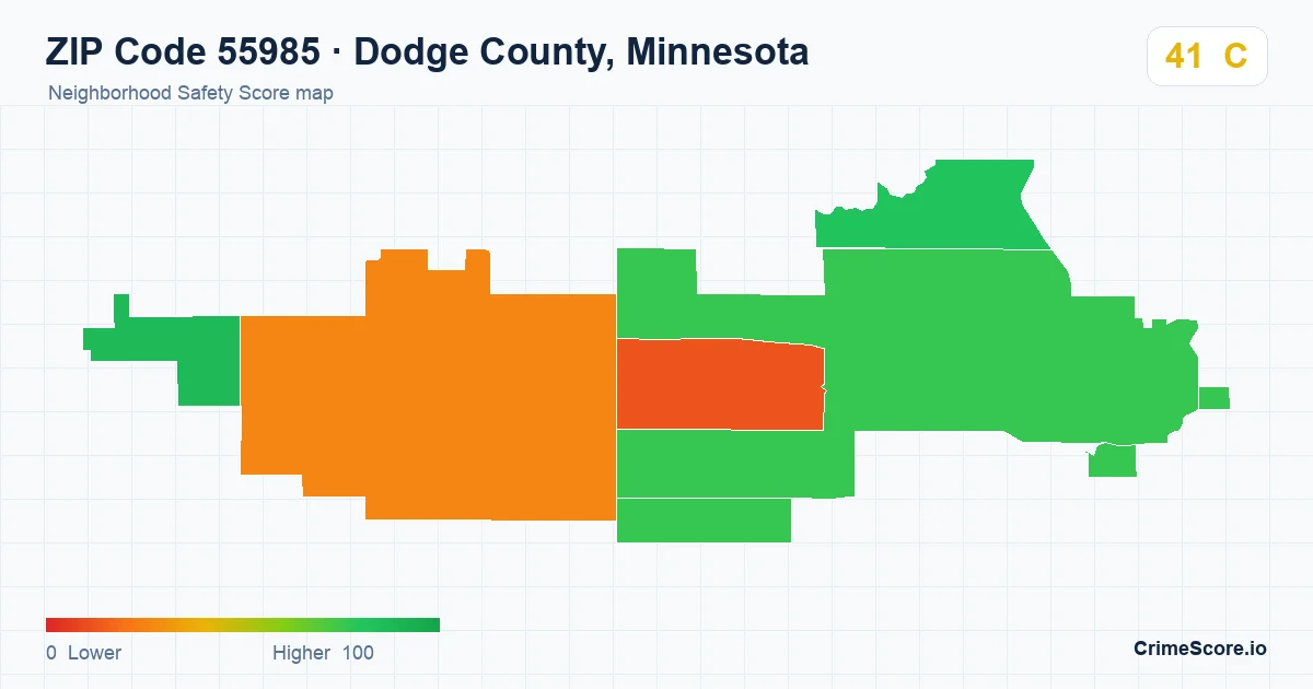ZIP Code 55985 in Dodge County, Minnesota neighborhood Safety Score map
