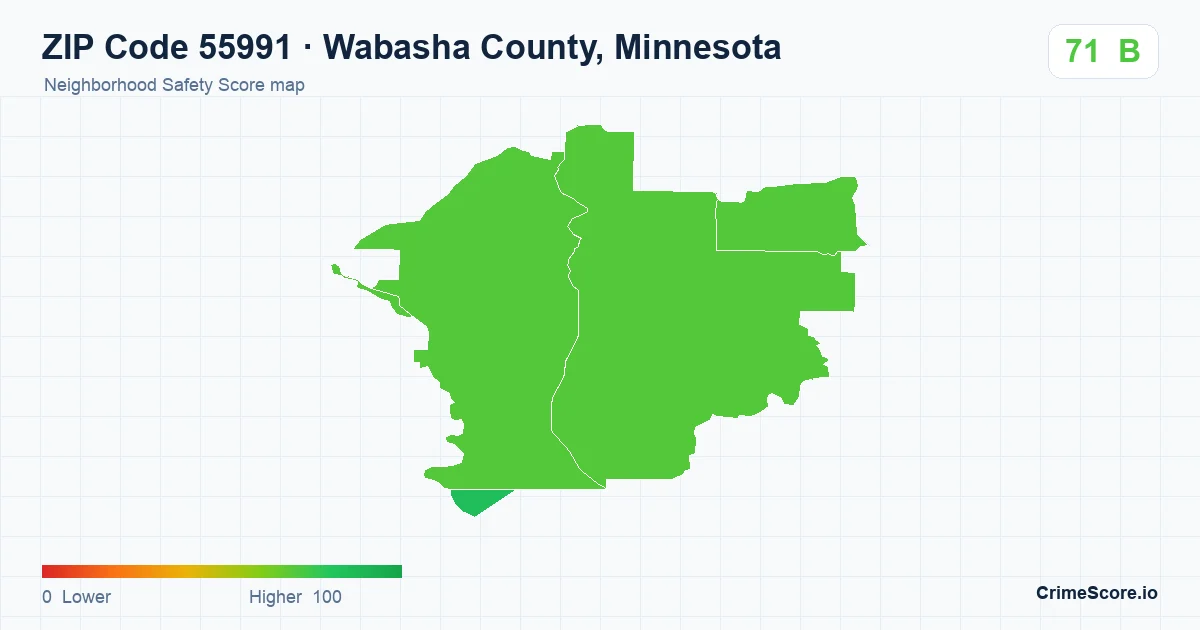 ZIP Code 55991 in Wabasha County, Minnesota neighborhood Safety Score map