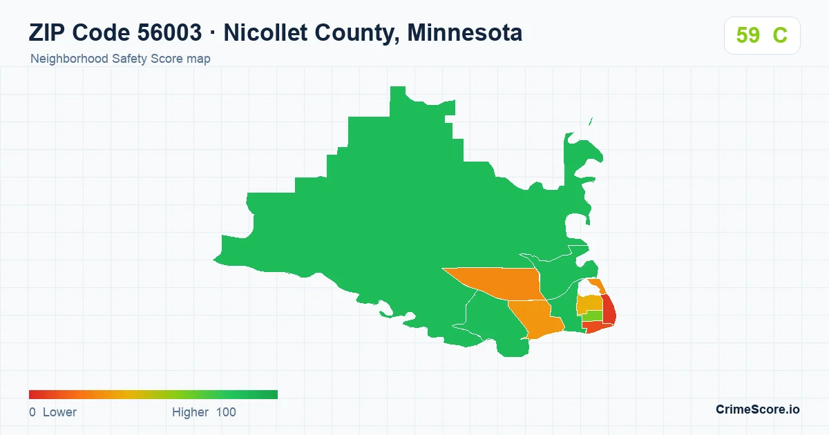 ZIP Code 56003 in Nicollet County, Minnesota neighborhood Safety Score map