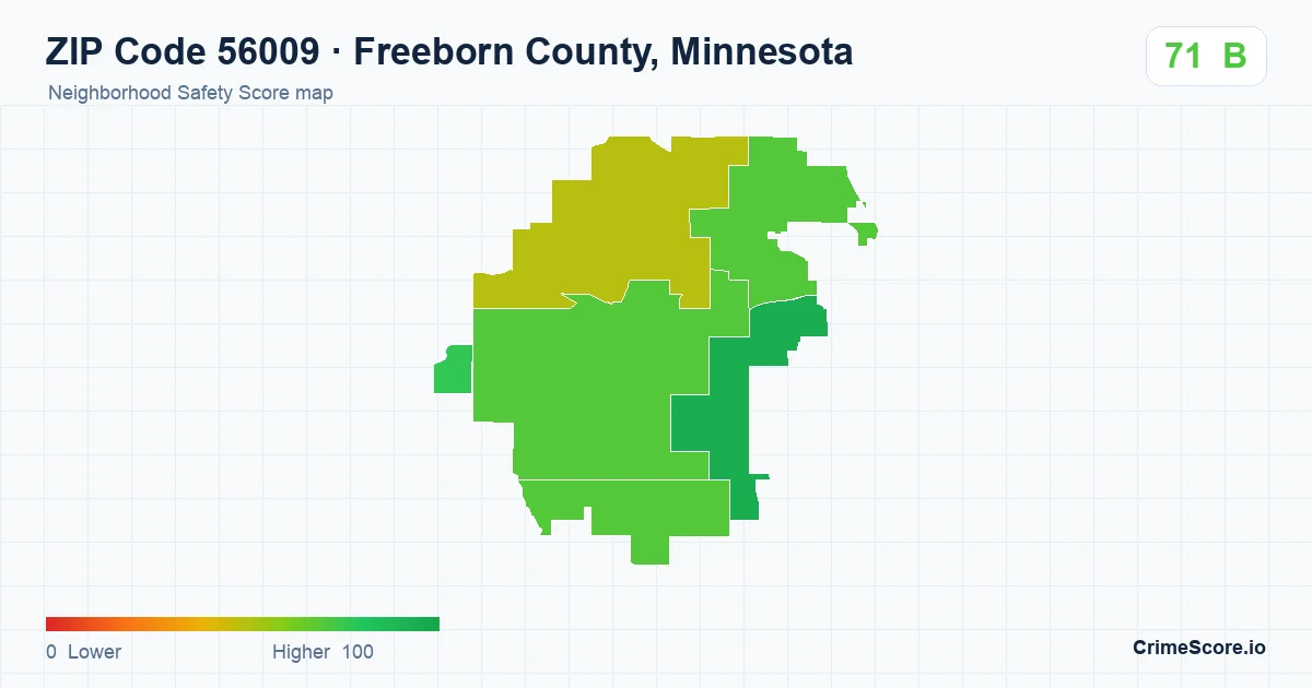 ZIP Code 56009 in Freeborn County, Minnesota neighborhood Safety Score map