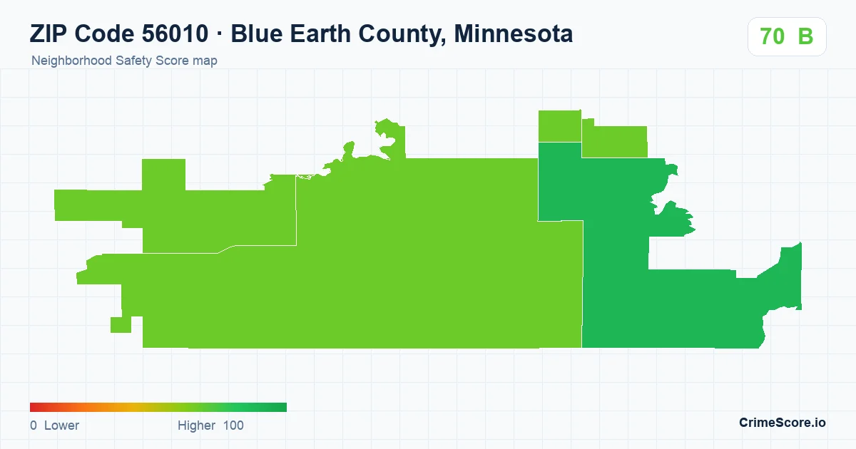 ZIP Code 56010 in Blue Earth County, Minnesota neighborhood Safety Score map
