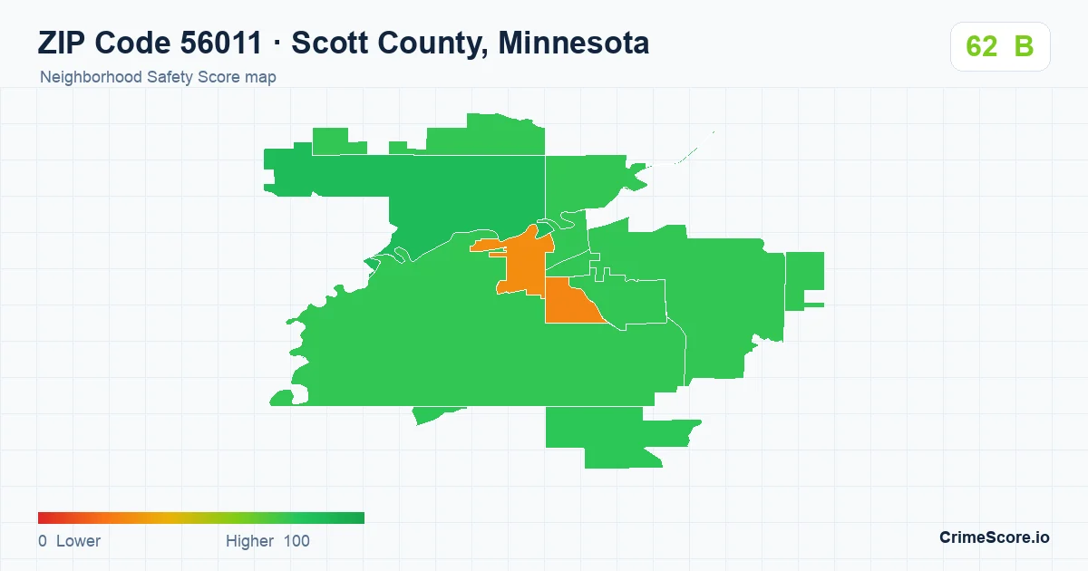 ZIP Code 56011 in Scott County, Minnesota neighborhood Safety Score map