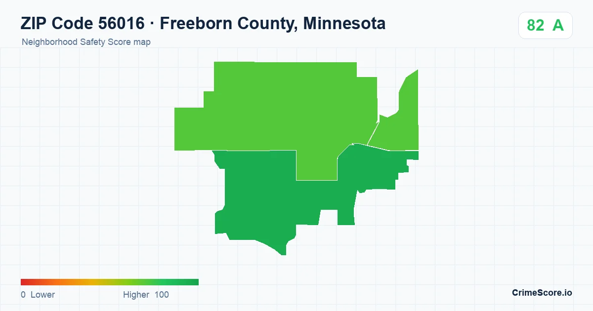 ZIP Code 56016 in Freeborn County, Minnesota neighborhood Safety Score map