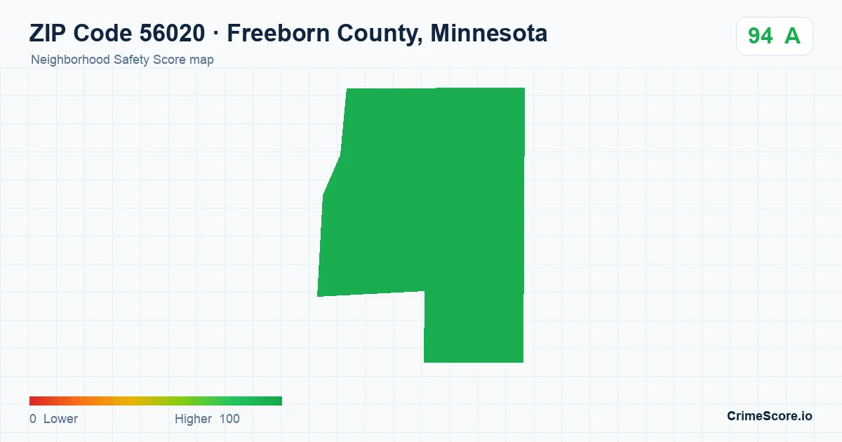 ZIP Code 56020 in Freeborn County, Minnesota neighborhood Safety Score map