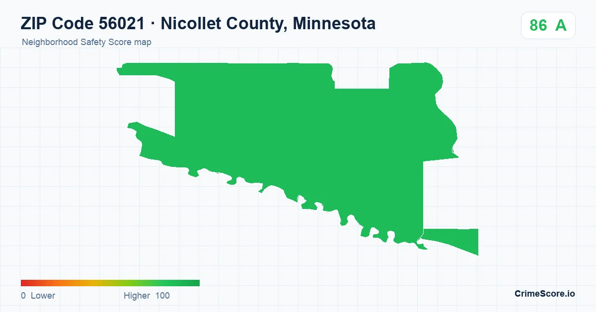 ZIP Code 56021 in Nicollet County, Minnesota neighborhood Safety Score map