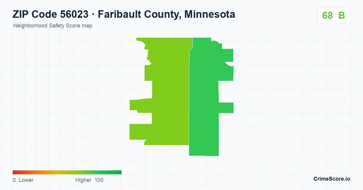 ZIP Code 56023 in Faribault County, Minnesota neighborhood Safety Score map
